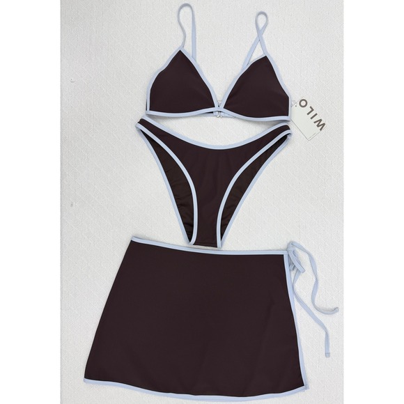 Wilo The Label Other - WILO The Label 3PC Contrast Bikini Set with Skirt Chocolate Brown Blue Large‎